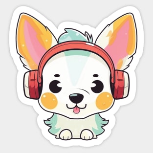 Cute little dog wearing a headphones listening to music Sticker